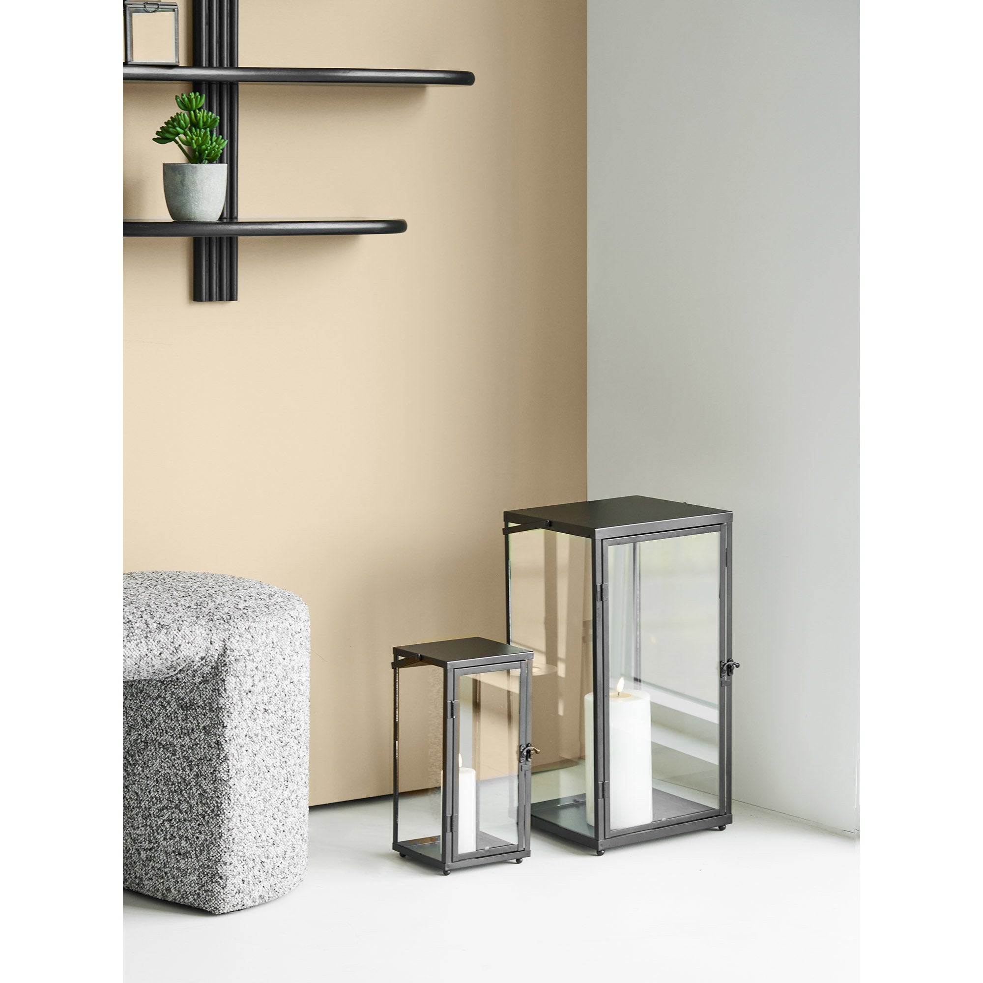 Ibra Lantaarns - Lantaarns, metaal/glas, zwart, set van 2