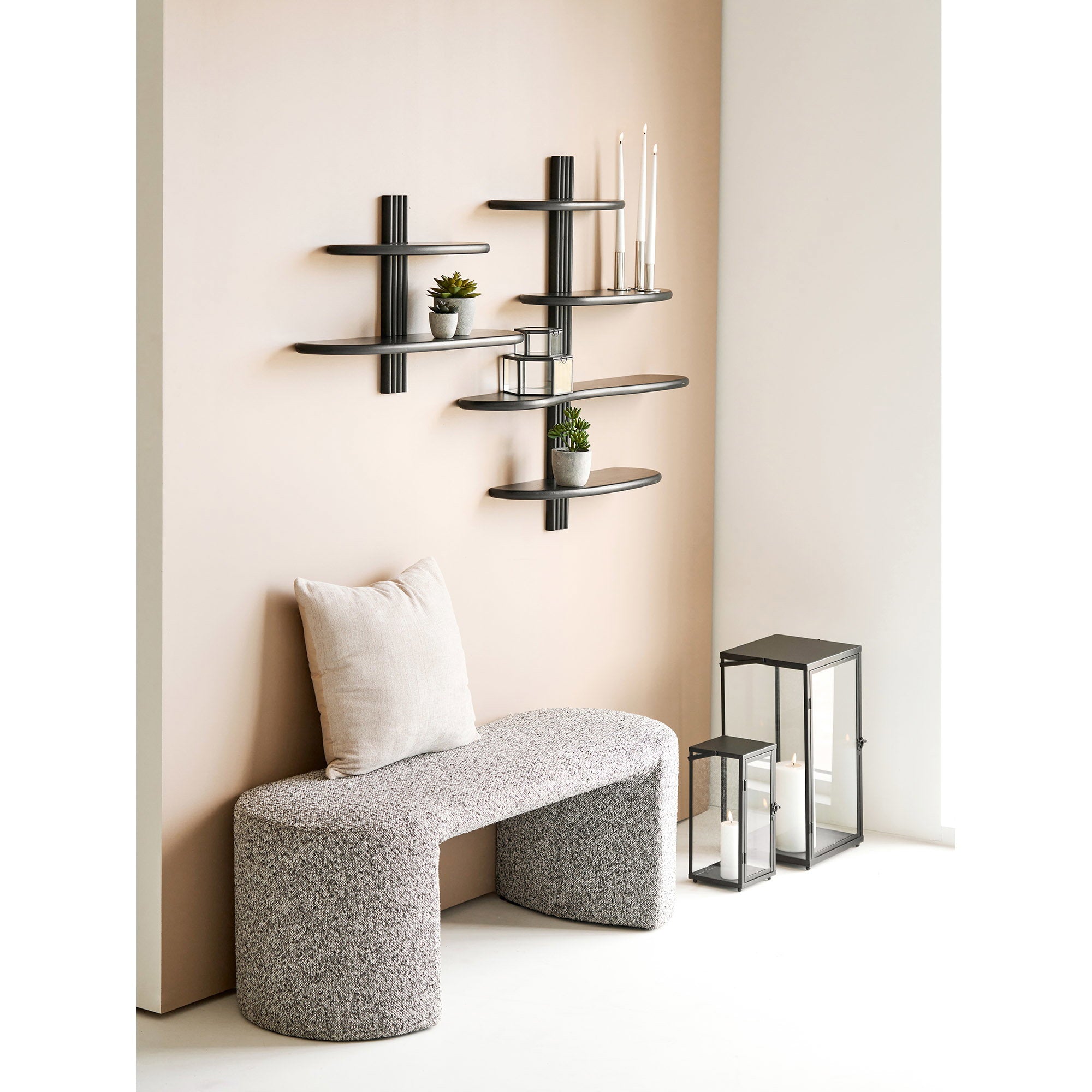 Ibra Lantaarns - Lantaarns, metaal/glas, zwart, set van 2