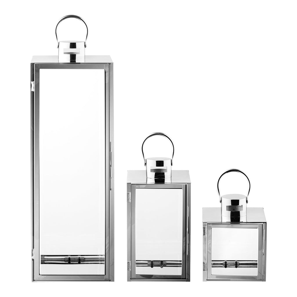 Pota Lantaarns - Lantaarns, glas/metaal, zilverlook, set van 3