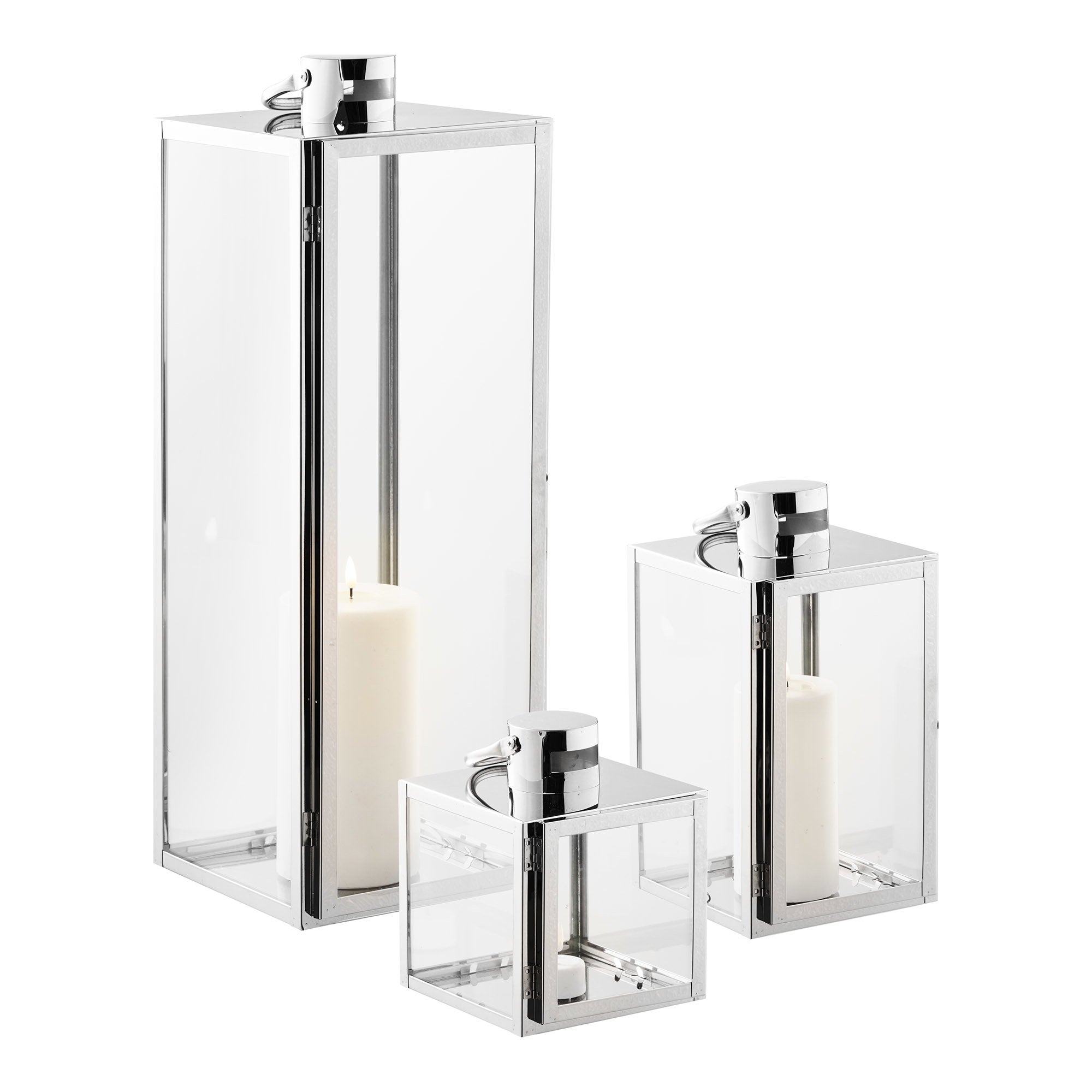 Pota Lantaarns - Lantaarns, glas/metaal, zilverlook, set van 3