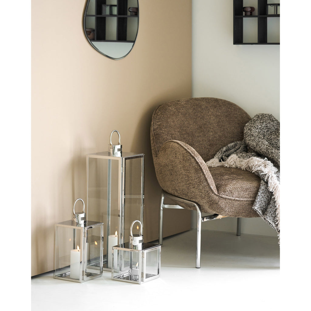 Pota Lantaarns - Lantaarns, glas/metaal, zilverlook, set van 3