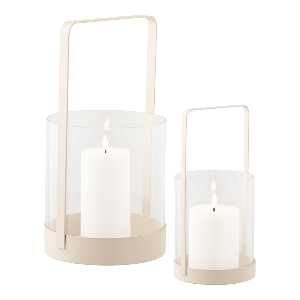 Windlicht - Glas/metaal, beige (set van 2)