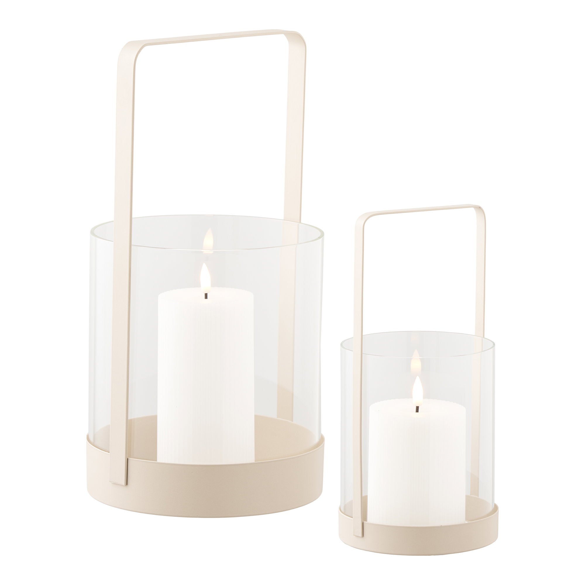 Windlicht - Glas/metaal, beige (set van 2)