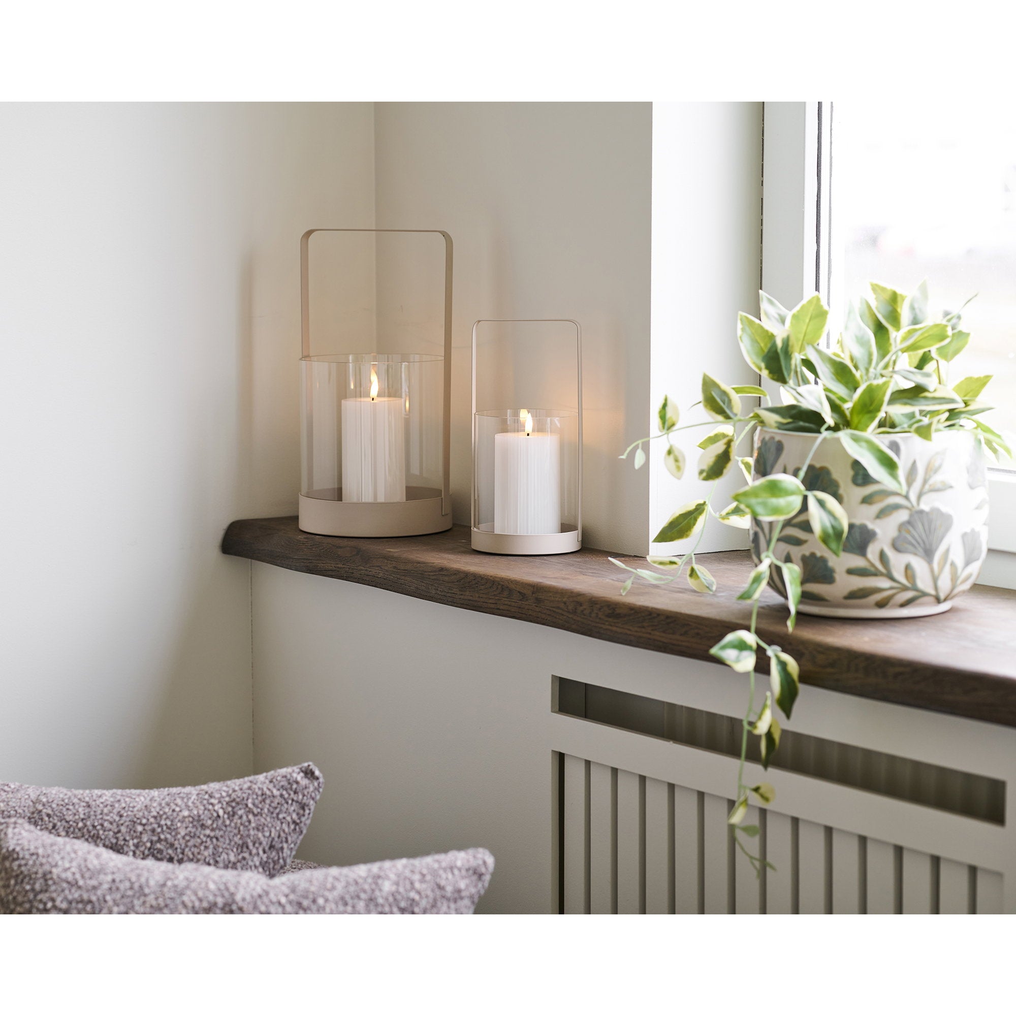 Windlicht - Glas/metaal, beige (set van 2)