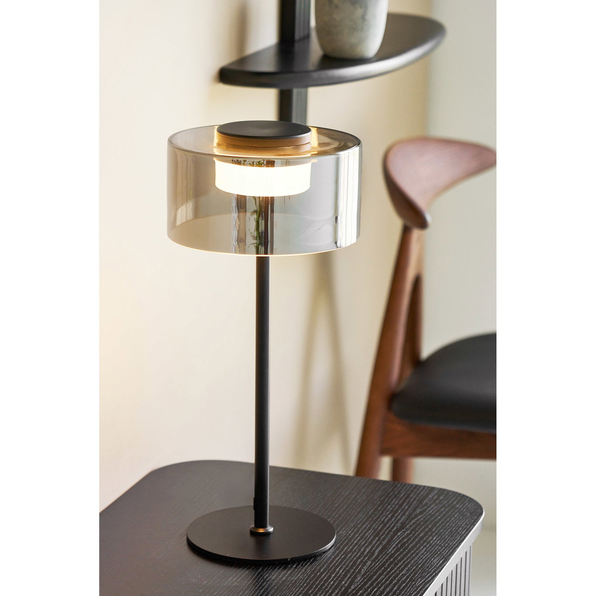 Cholet Tafellamp - LED-tafellamp, staal/glas, zwart/transparant