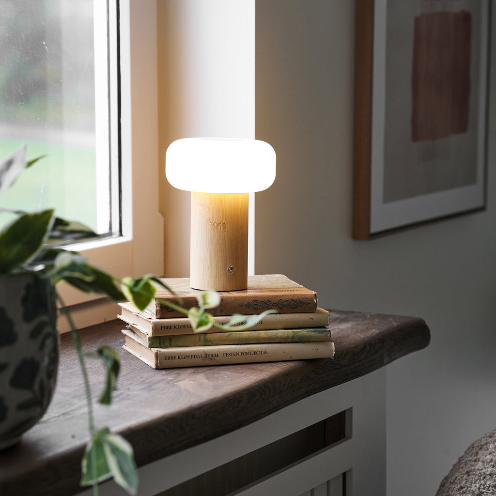 Stafford Tafellamp - Oplaadbaar, bamboe/metaal/kunststof, naturel/wit