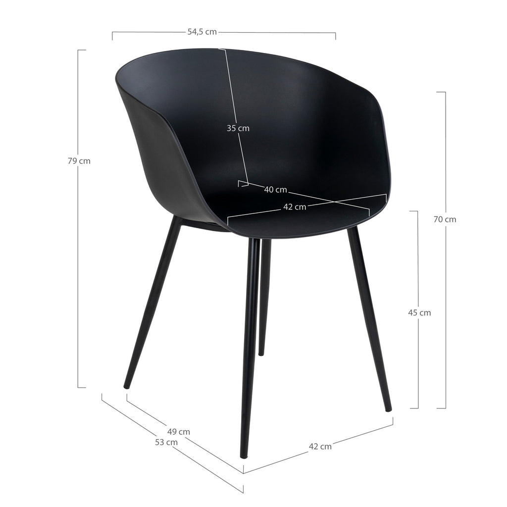 Roda Eetkamerstoel - Eetkamerstoel, zwart met zwarte poten, set van 2