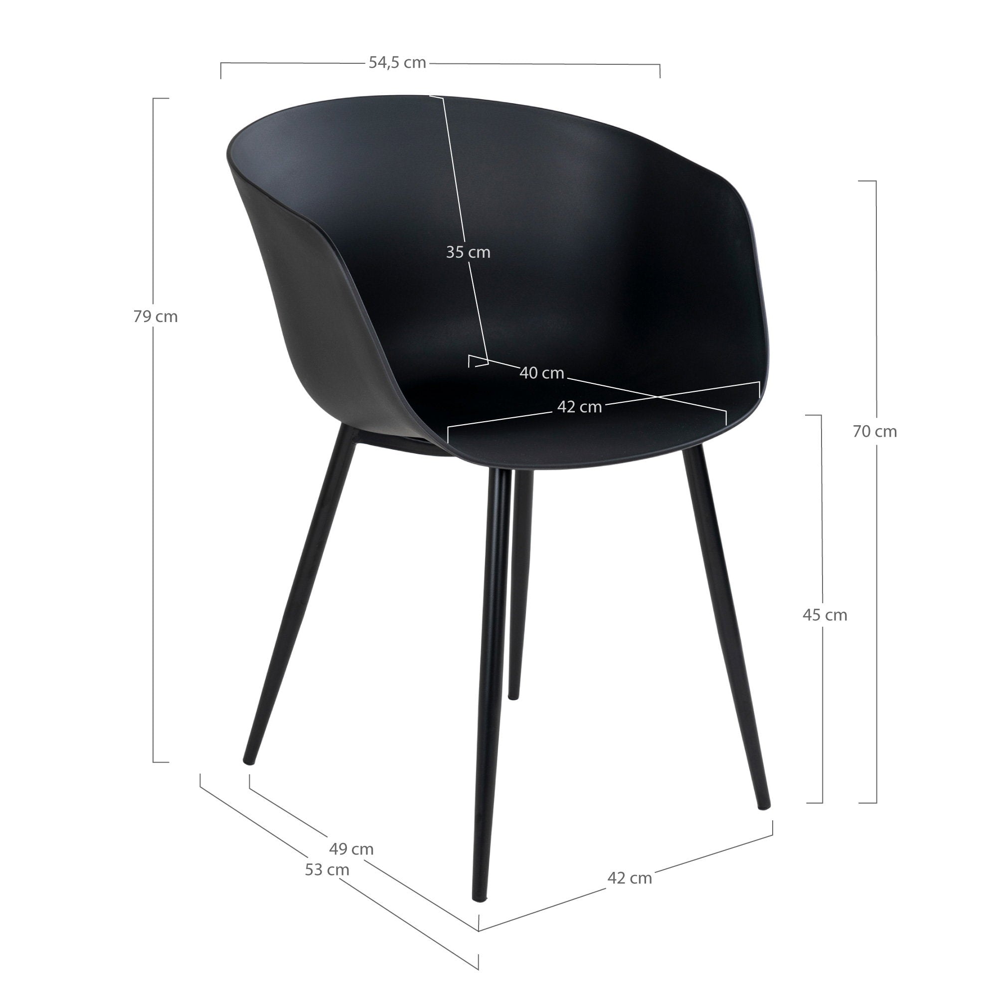 Roda Eetkamerstoel - Eetkamerstoel, zwart met zwarte poten, set van 2