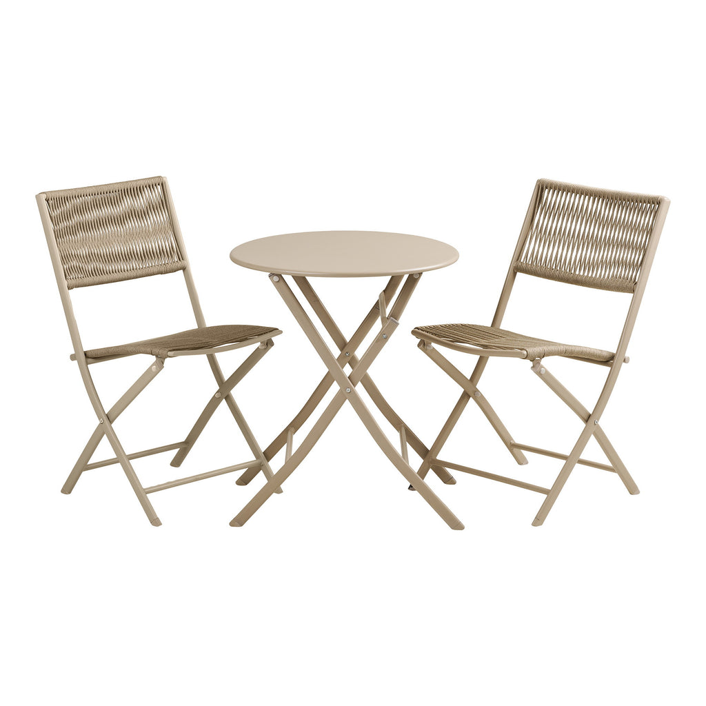 Arcas Bistroset - 2 stoelen en 1 tafel, polyester/staal, taupe