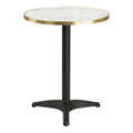 Bistrotafel - Marmerlook, wit met gouden rand, zwarte poten, aluminium Ø60x73 cm