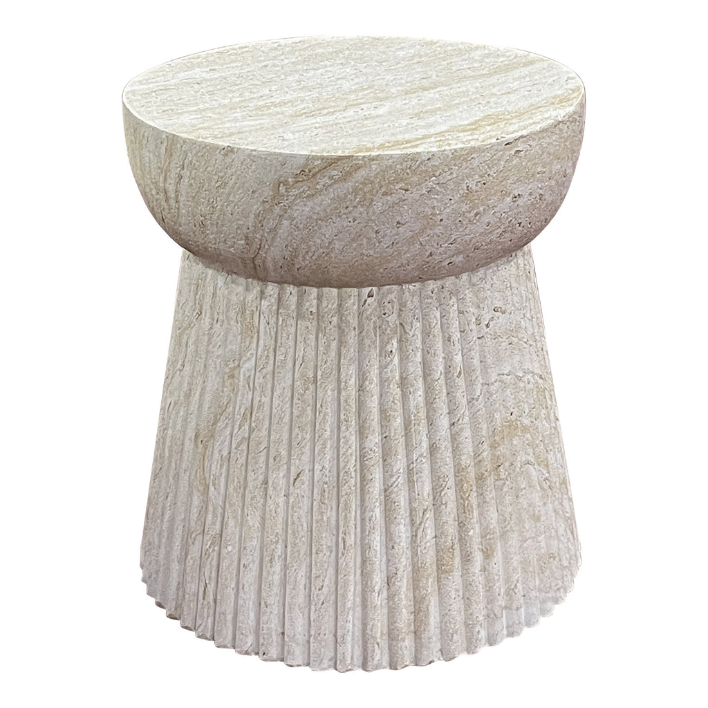 Bonn Bijzettafel - Bijzettafel, fiberclay met gefreesde structuur, naturel Ø37x43 cm