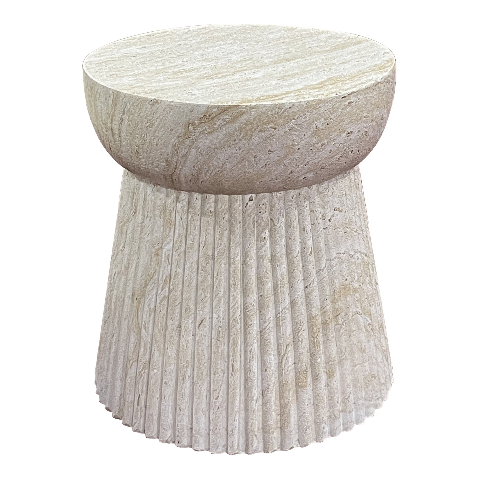 Bonn Bijzettafel - Bijzettafel, fiberclay met gefreesde structuur, naturel Ø37x43 cm