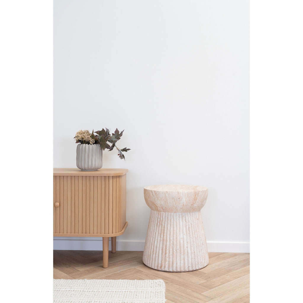 Bonn Bijzettafel - Bijzettafel, fiberclay met gefreesde structuur, naturel Ø37x43 cm