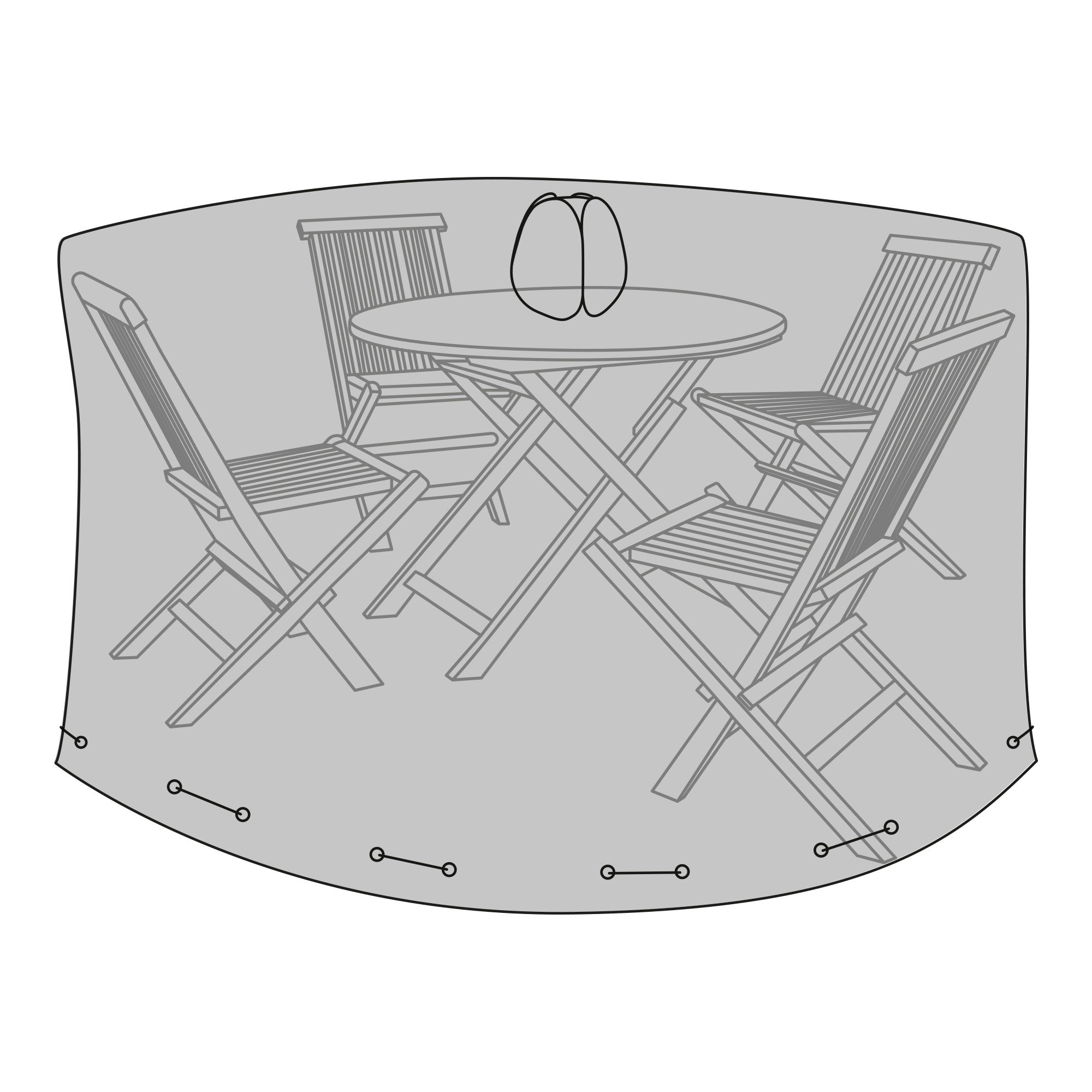 Luxury Hoes - Luxe beschermhoes voor ronde tafel van 180 cm met 4 stoelen, 210g/m² 600D polyester met PU-coating, waterafstotend, zwart