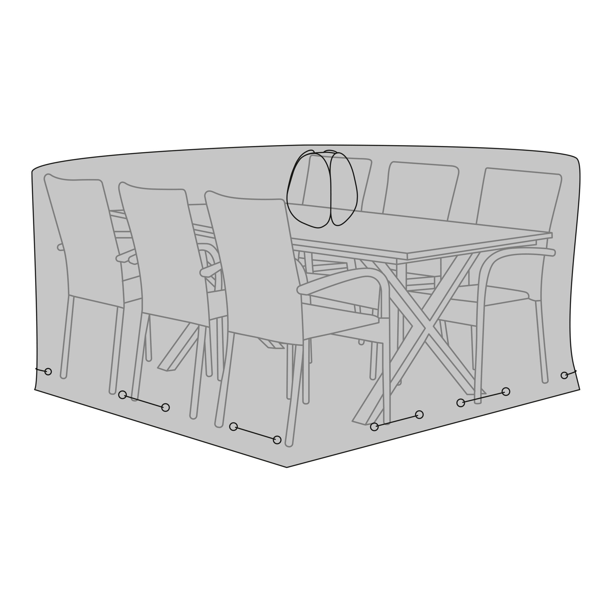 Luxury Hoes - Luxe beschermhoes voor tafel met 6 stoelen, 210g/m² 600D polyester met PU-coating, waterafstotend, zwart
