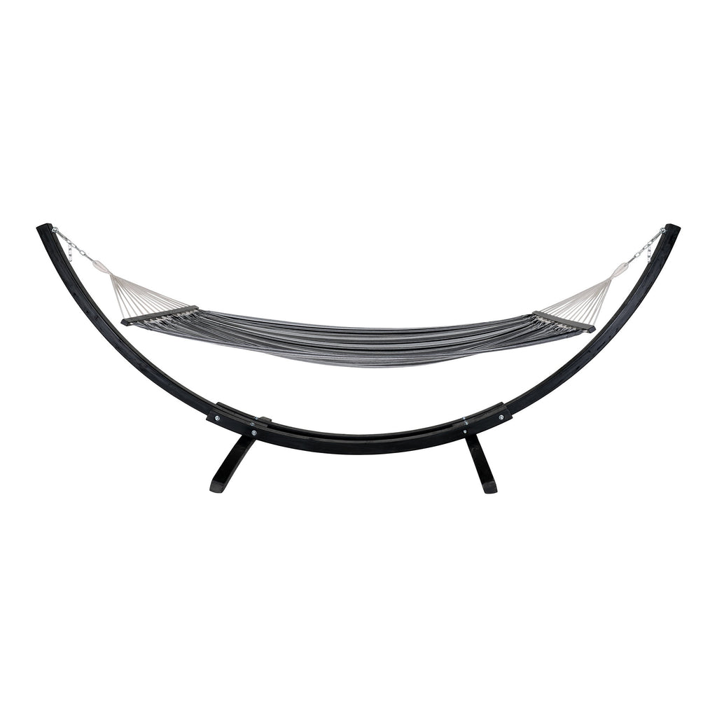 Tripoli Hangmat - Met houten standaard, larikshout, polyester/katoen, zwart/grijs/wit