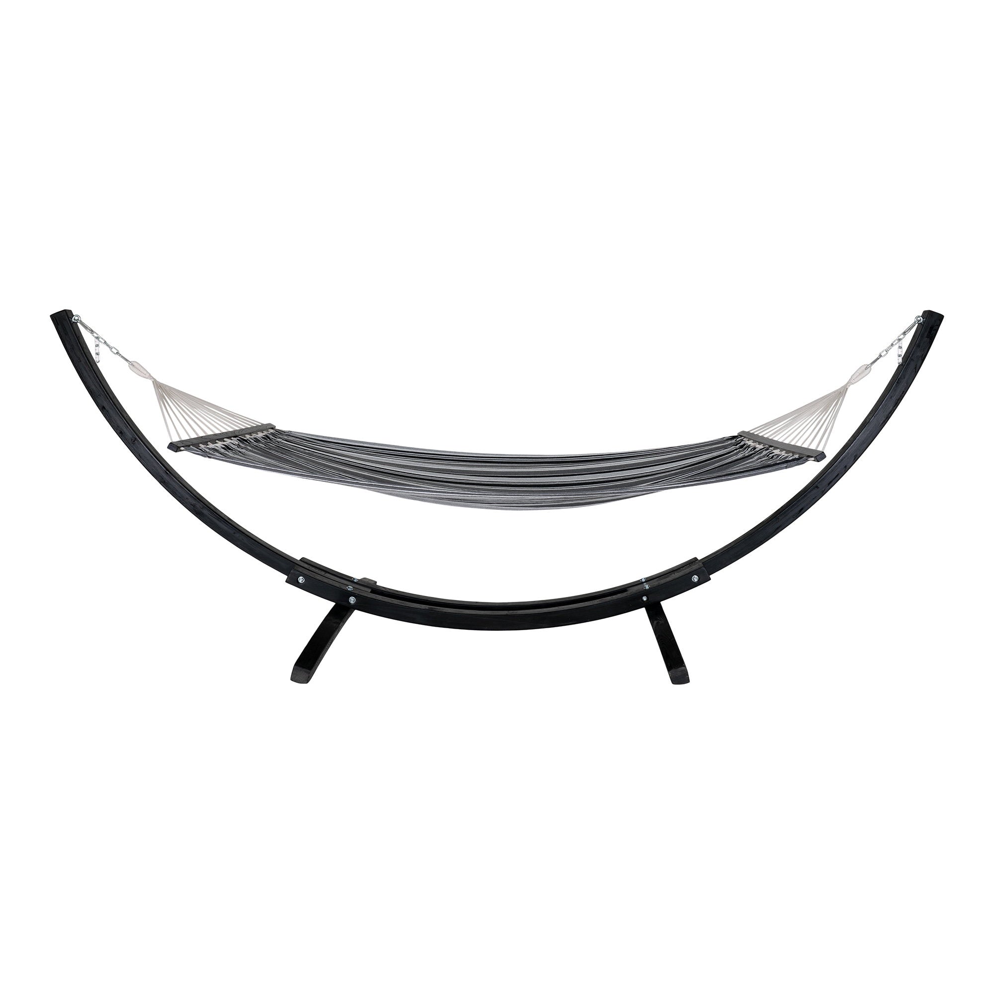 Tripoli Hangmat - Met houten standaard, larikshout, polyester/katoen, zwart/grijs/wit
