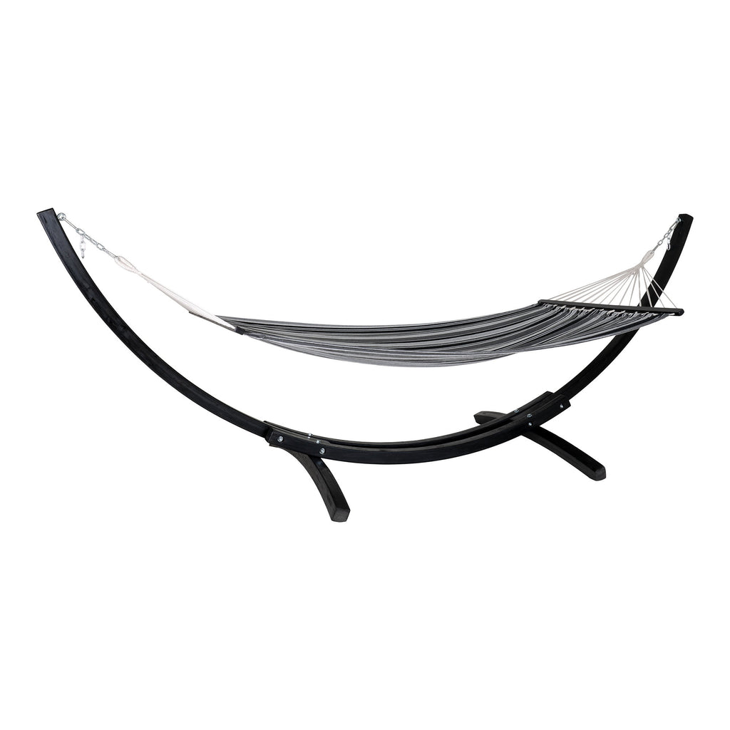 Tripoli Hangmat - Met houten standaard, larikshout, polyester/katoen, zwart/grijs/wit