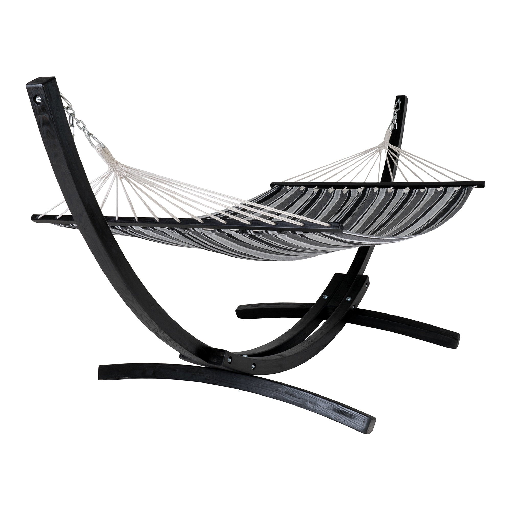 Tripoli Hangmat - Met houten standaard, larikshout, polyester/katoen, zwart/grijs/wit