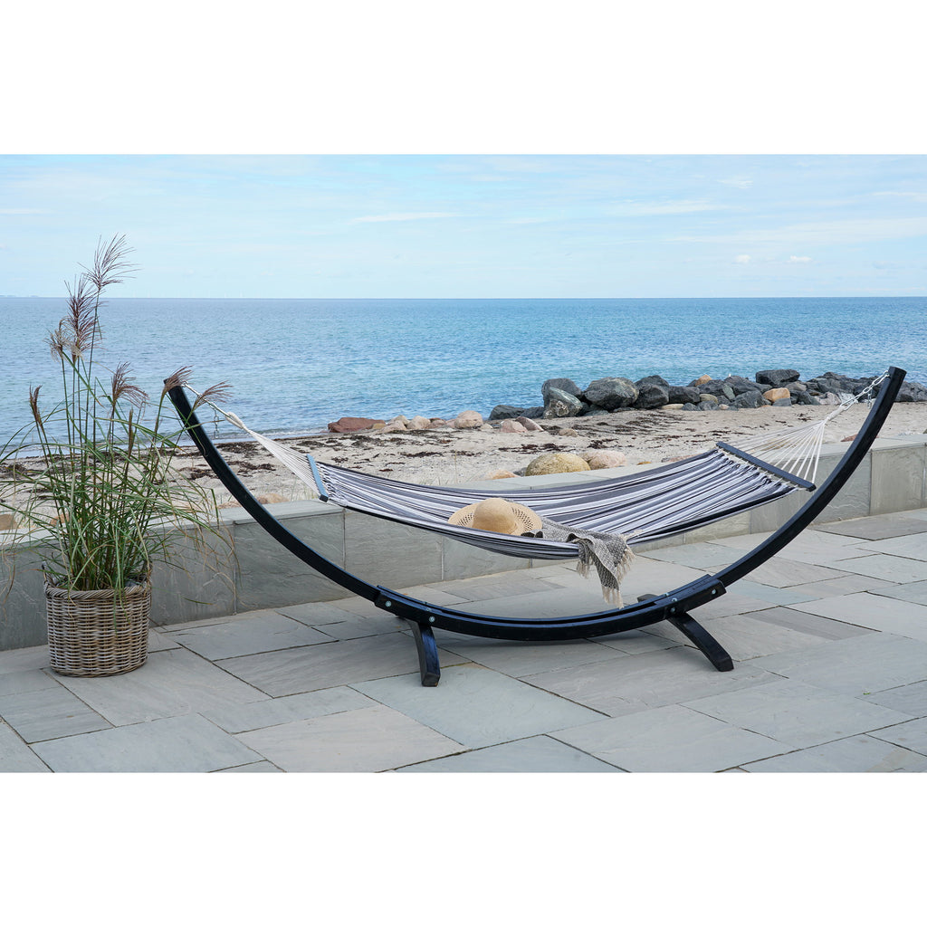 Tripoli Hangmat - Met houten standaard, larikshout, polyester/katoen, zwart/grijs/wit