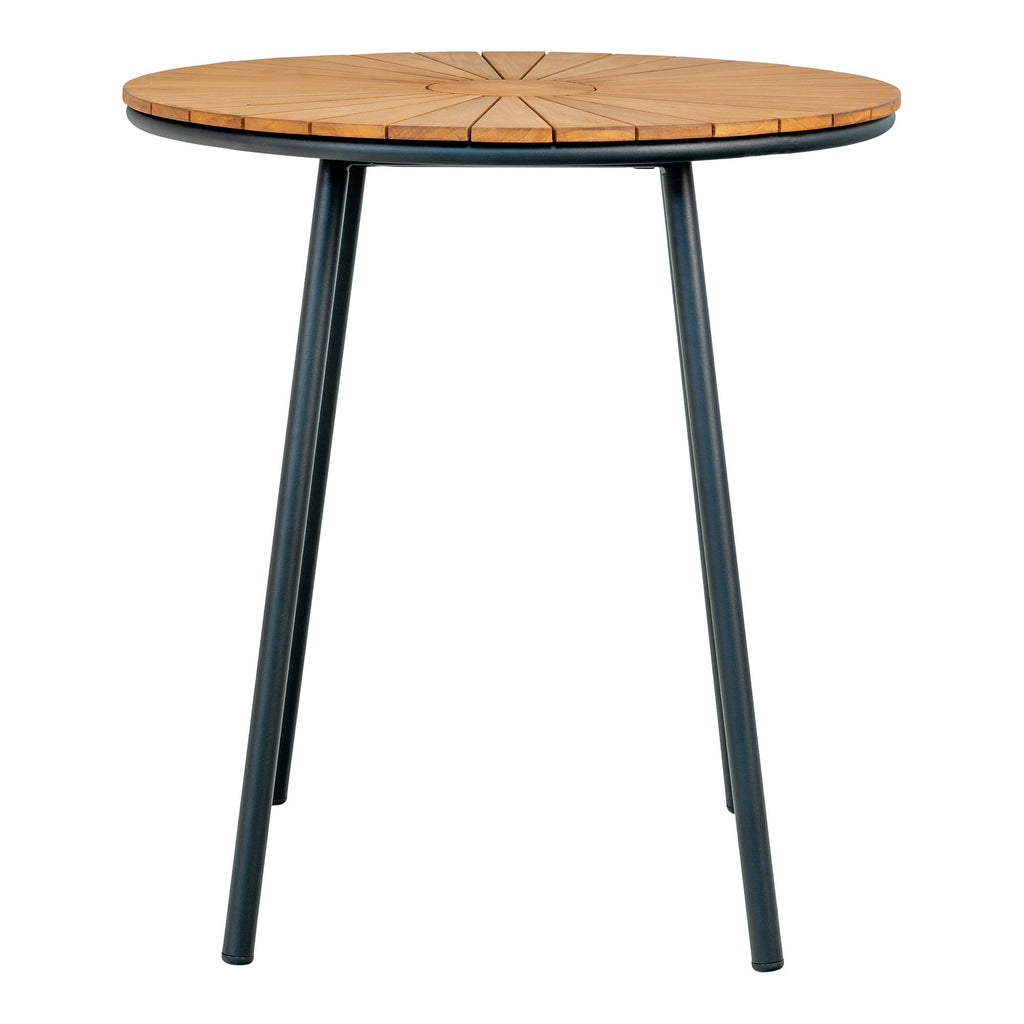 Cleveland Bistrotafel - Teak tafelblad, naturel, zwarte poten Ø70x74 cm