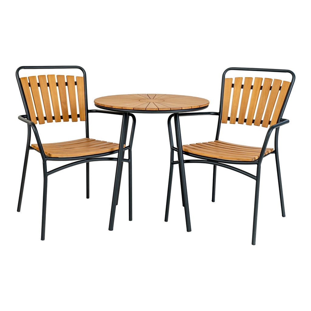 Cleveland Bistrotafel - Teak tafelblad, naturel, zwarte poten Ø70x74 cm