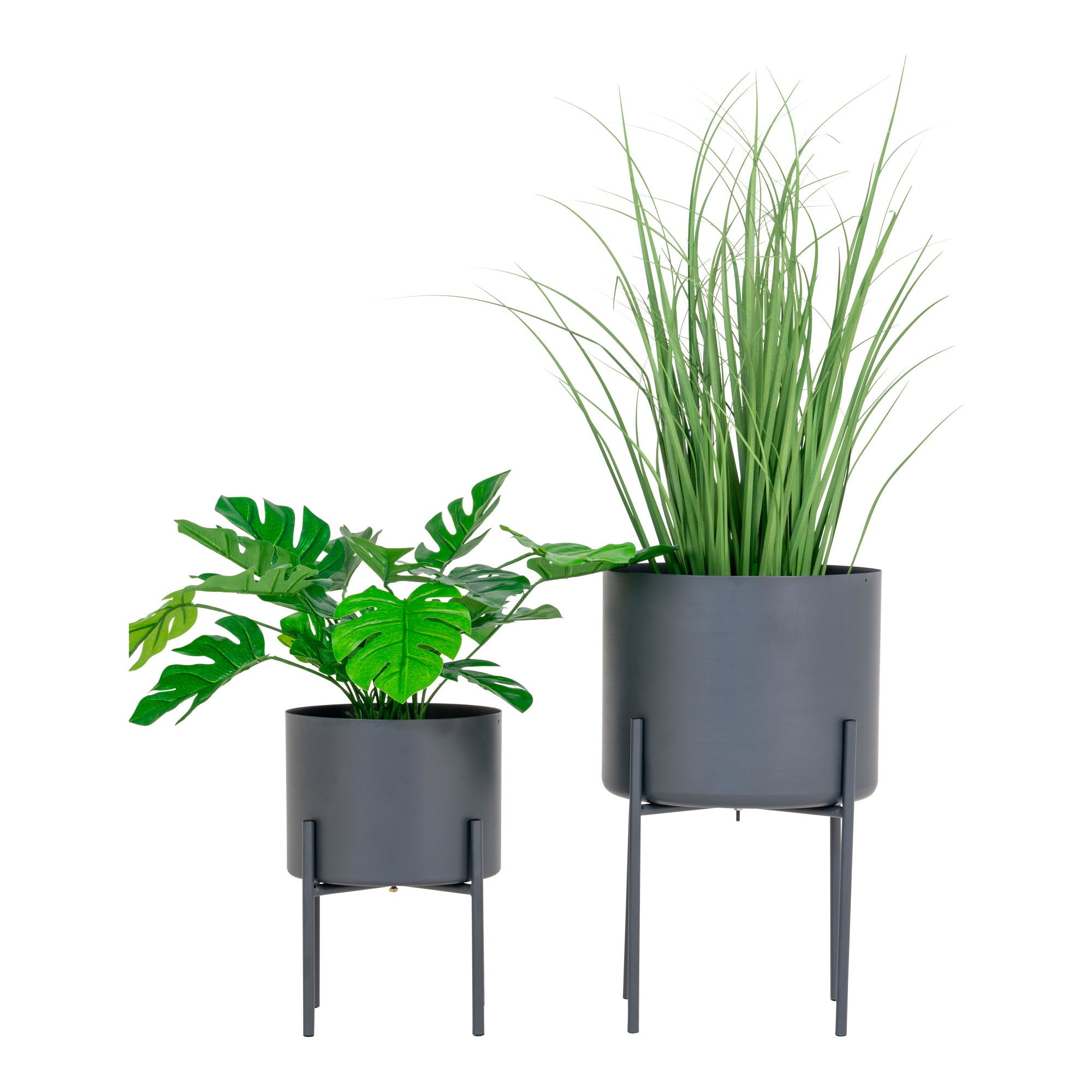Pavia Bloempotten - Bloempotten, staal, grijs (set van 2)
