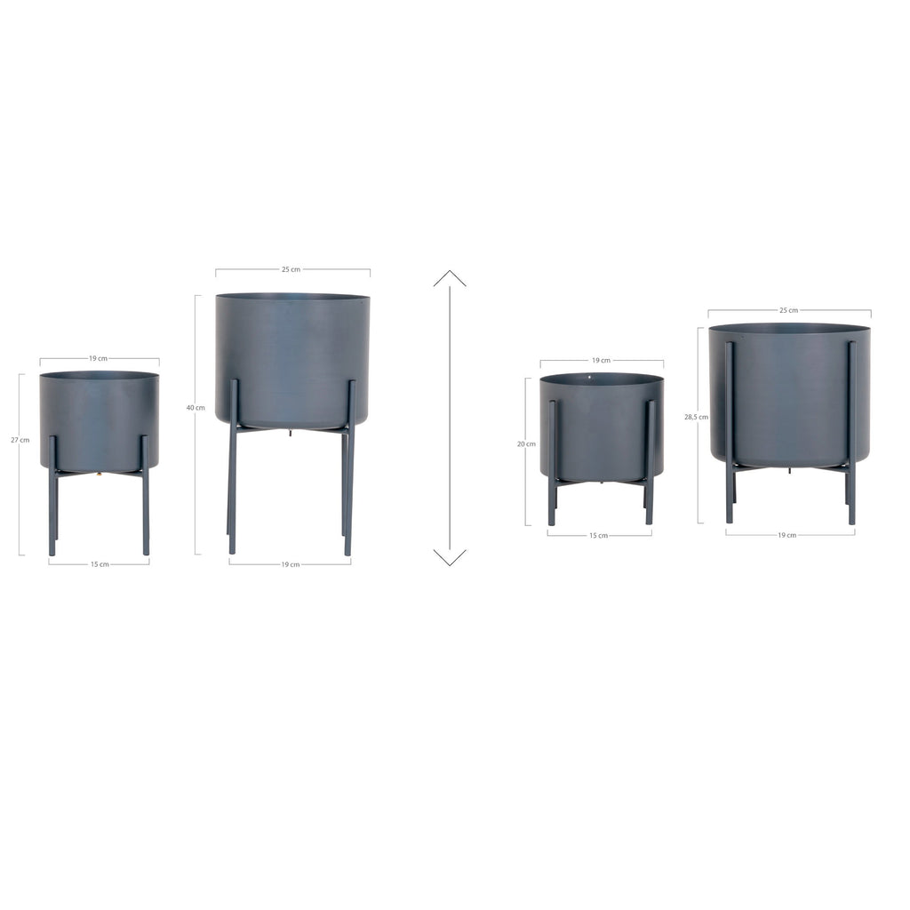Pavia Bloempotten - Bloempotten, staal, grijs (set van 2)