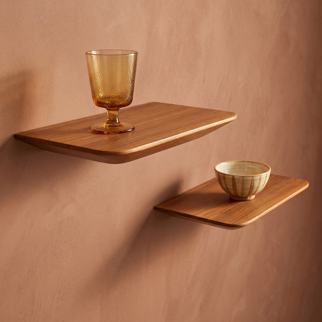 Craftsman teakhouten wandplank - (set van 2) 25 cm