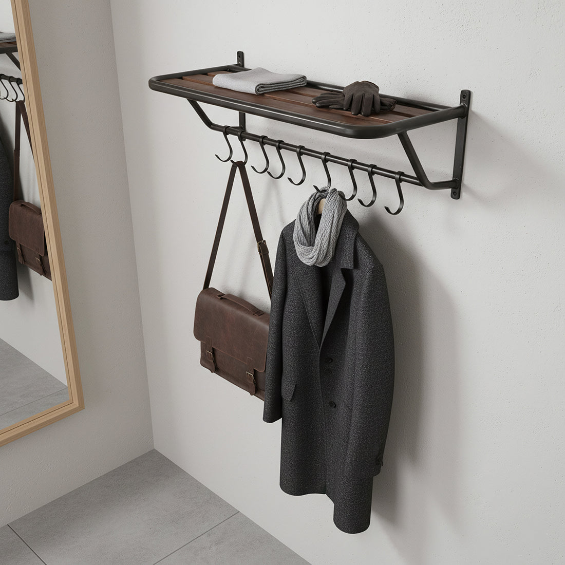 Factory wandkapstok met hoedenplank - FSC-gerecycled hout