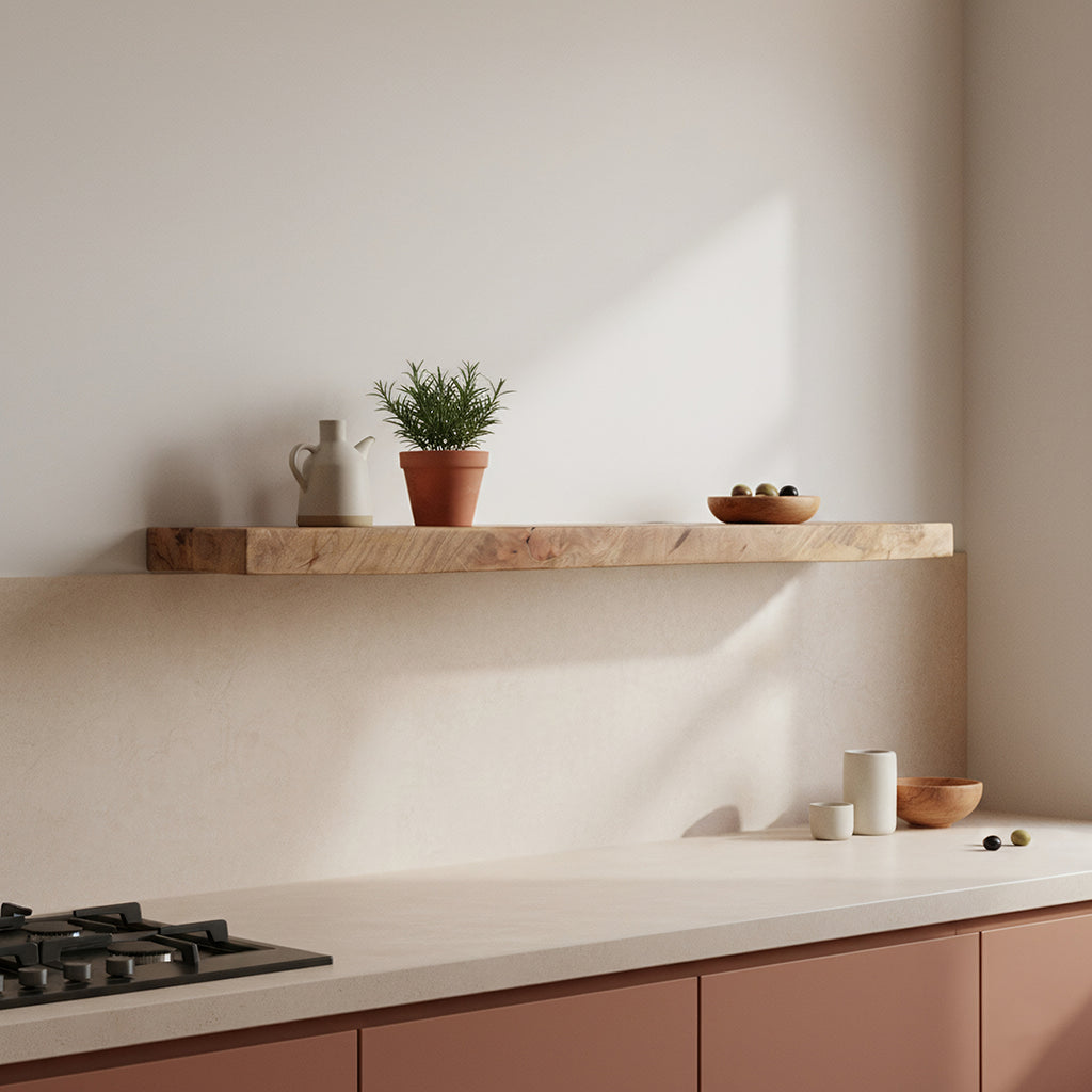 Mangohouten zwevende wandplank - 80x18x3,8 cm