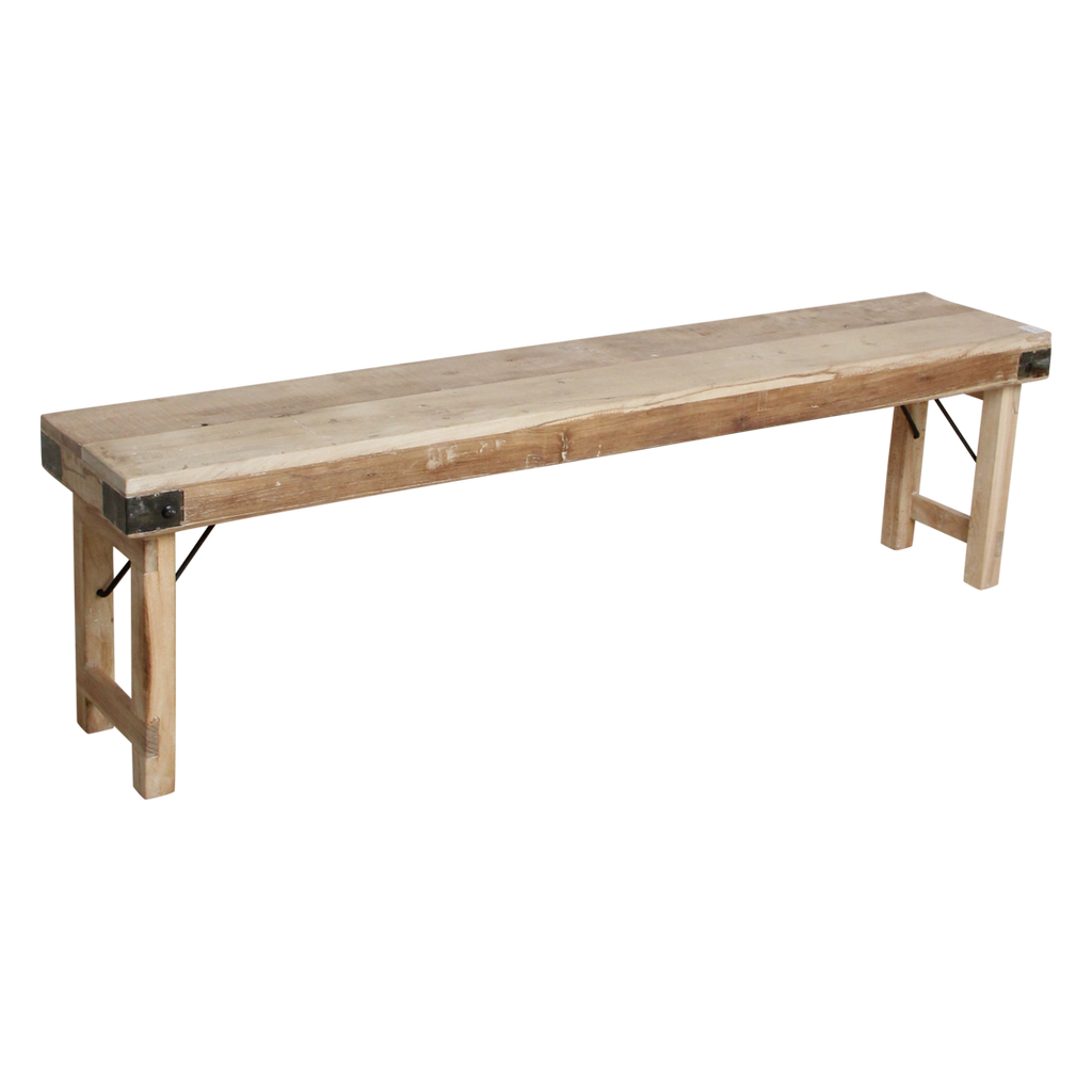 Limewash inklapbare eetkamerbank - FSC-gerecycled hout -160 cm
