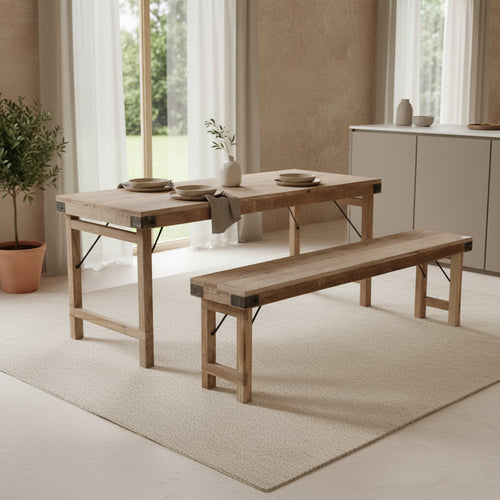 Limewash inklapbare eetkamerbank - FSC-gerecycled hout -160 cm