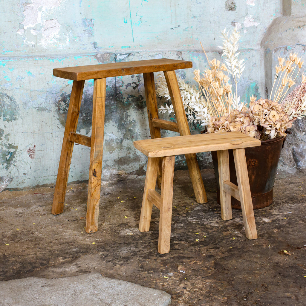 Java carpenter bijzettafel/bankje - Gerecycled hout - 16x35x30 cm