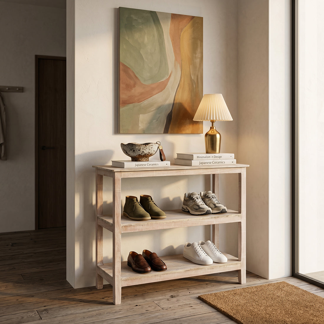 Limewash schoenenrek - 90x35x76 cm
