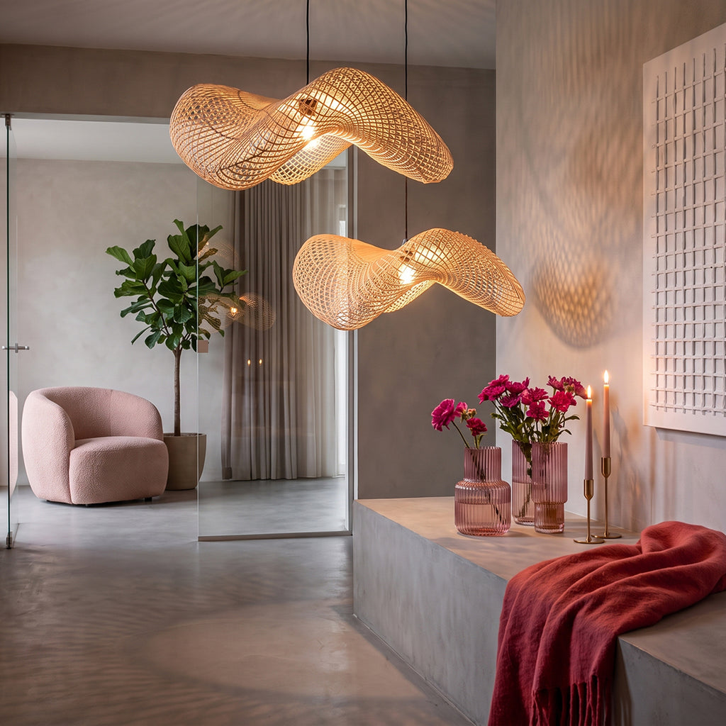 Wave rattan pendant lamp L - Ø 71x26 cm