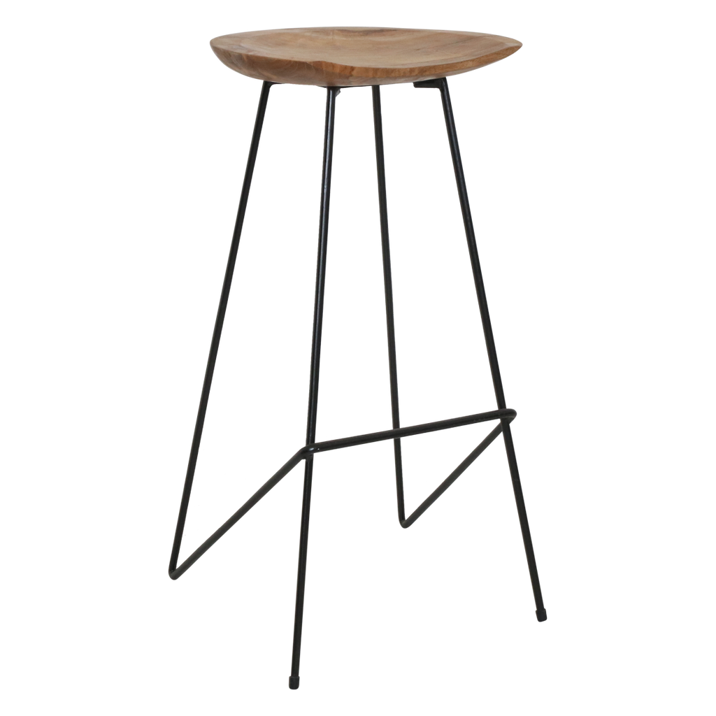 Loft teakhouten barkruk naturel - 41x42x77 cm