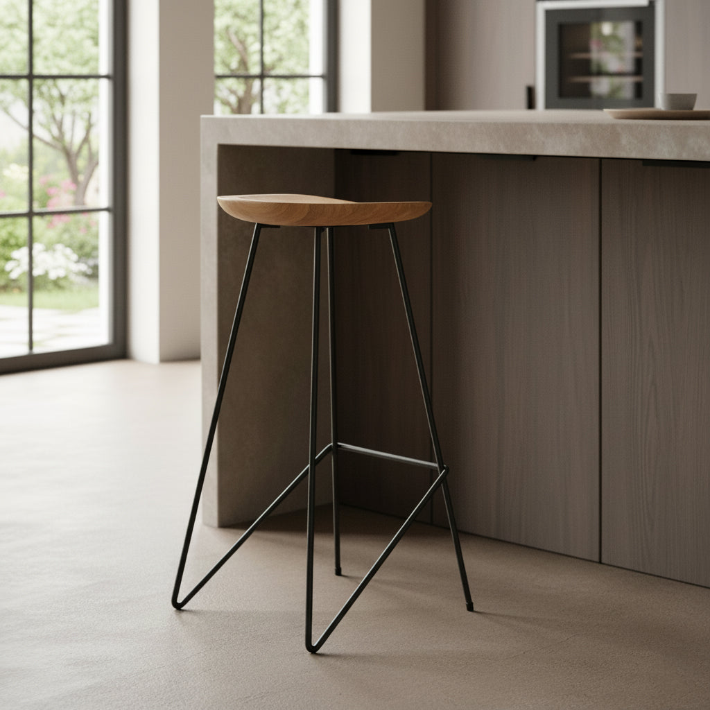 Loft teakhouten barkruk naturel - 41x42x77 cm
