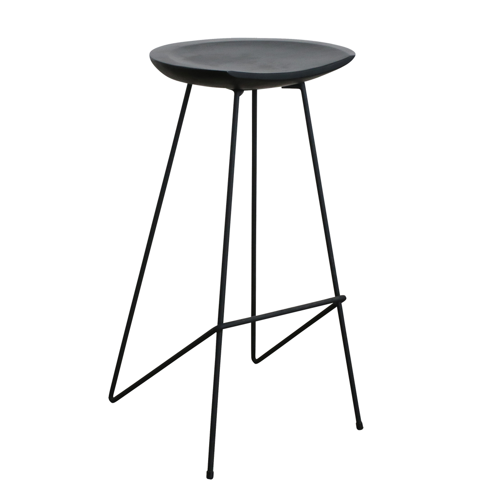 Loft teakhouten barkruk zwart - 41x42x77 cm