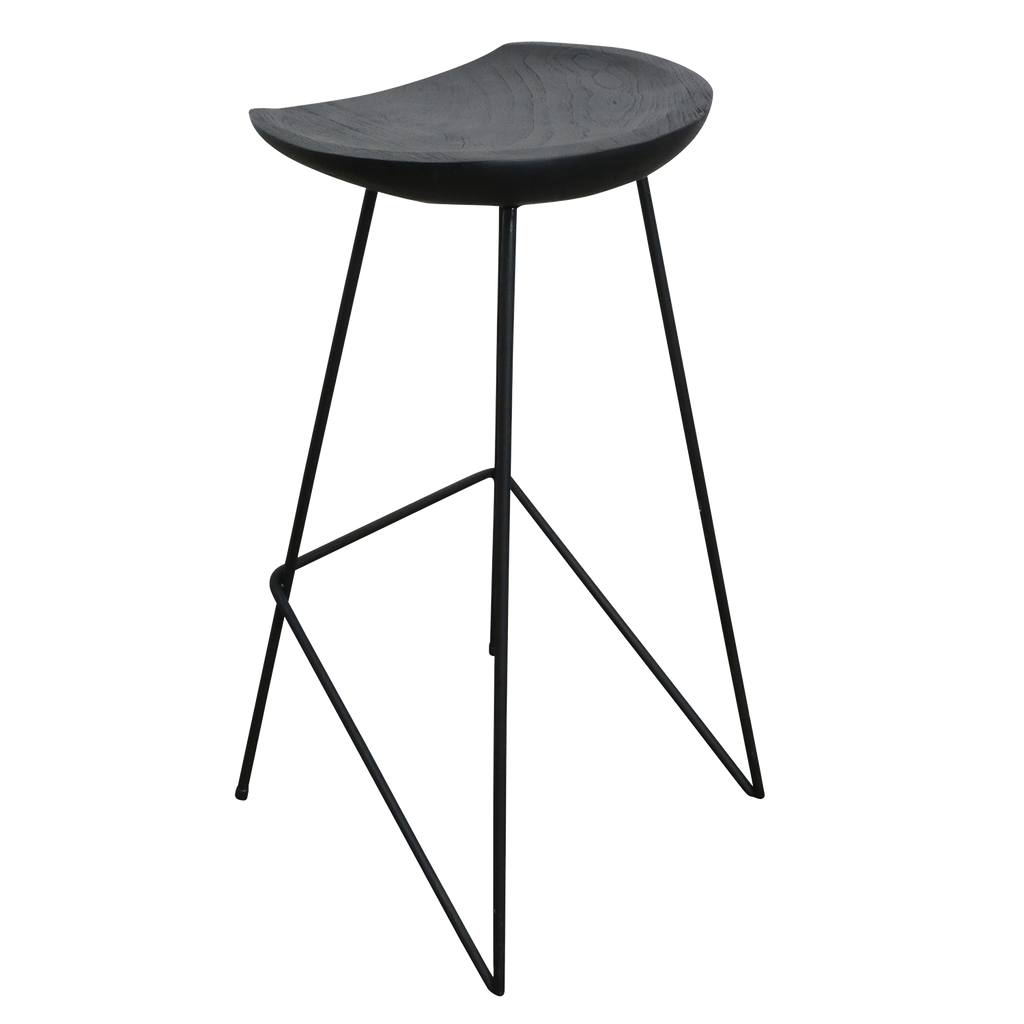 Loft teakhouten barkruk zwart - 41x42x77 cm