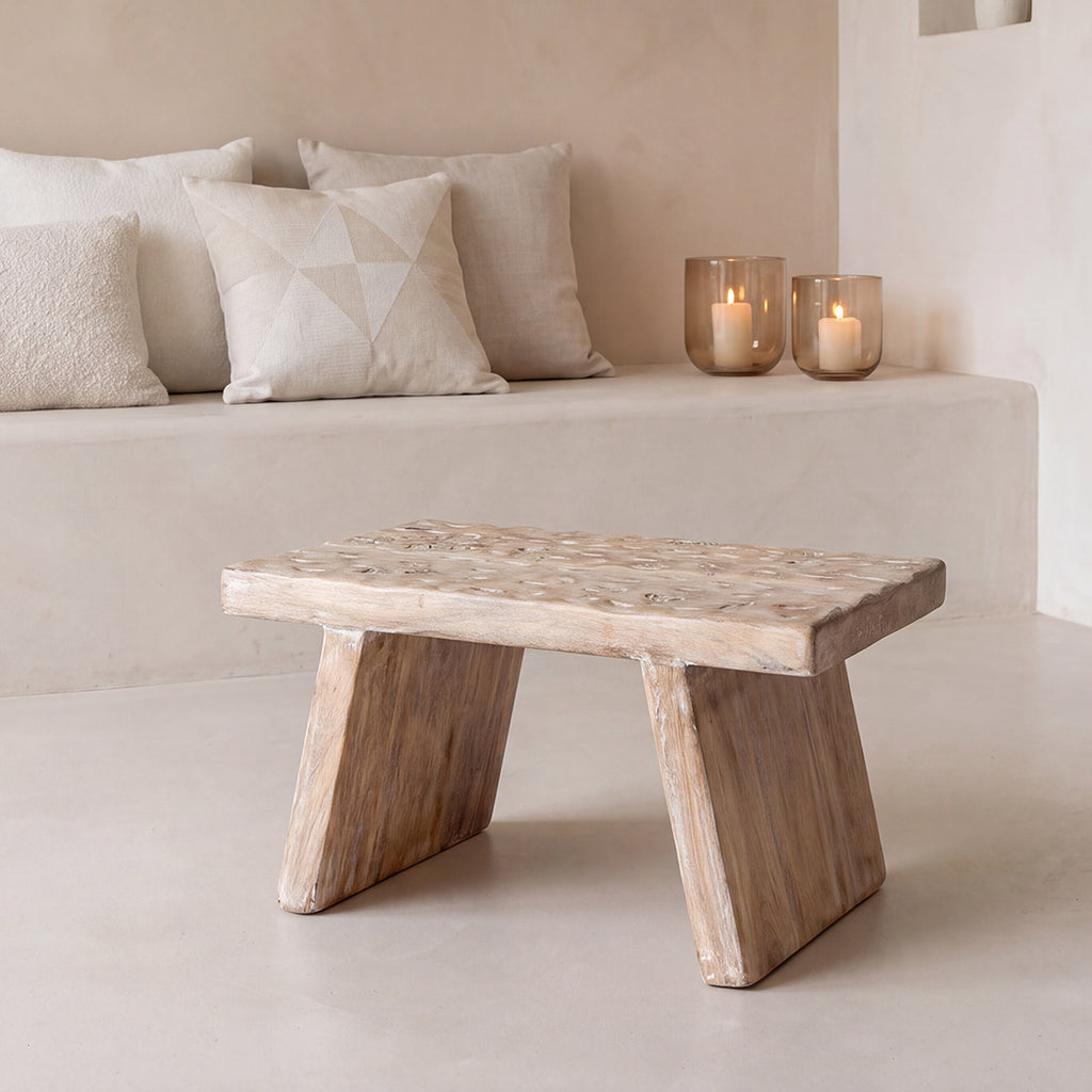 Mangohouten bijzettafel/kruk naturel - 40x25x20 cm