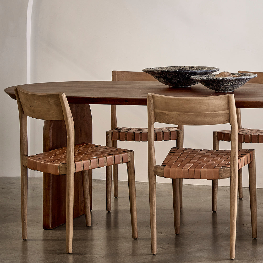 Freya teak eetkamerstoel met leer - Naturel (set van 2)