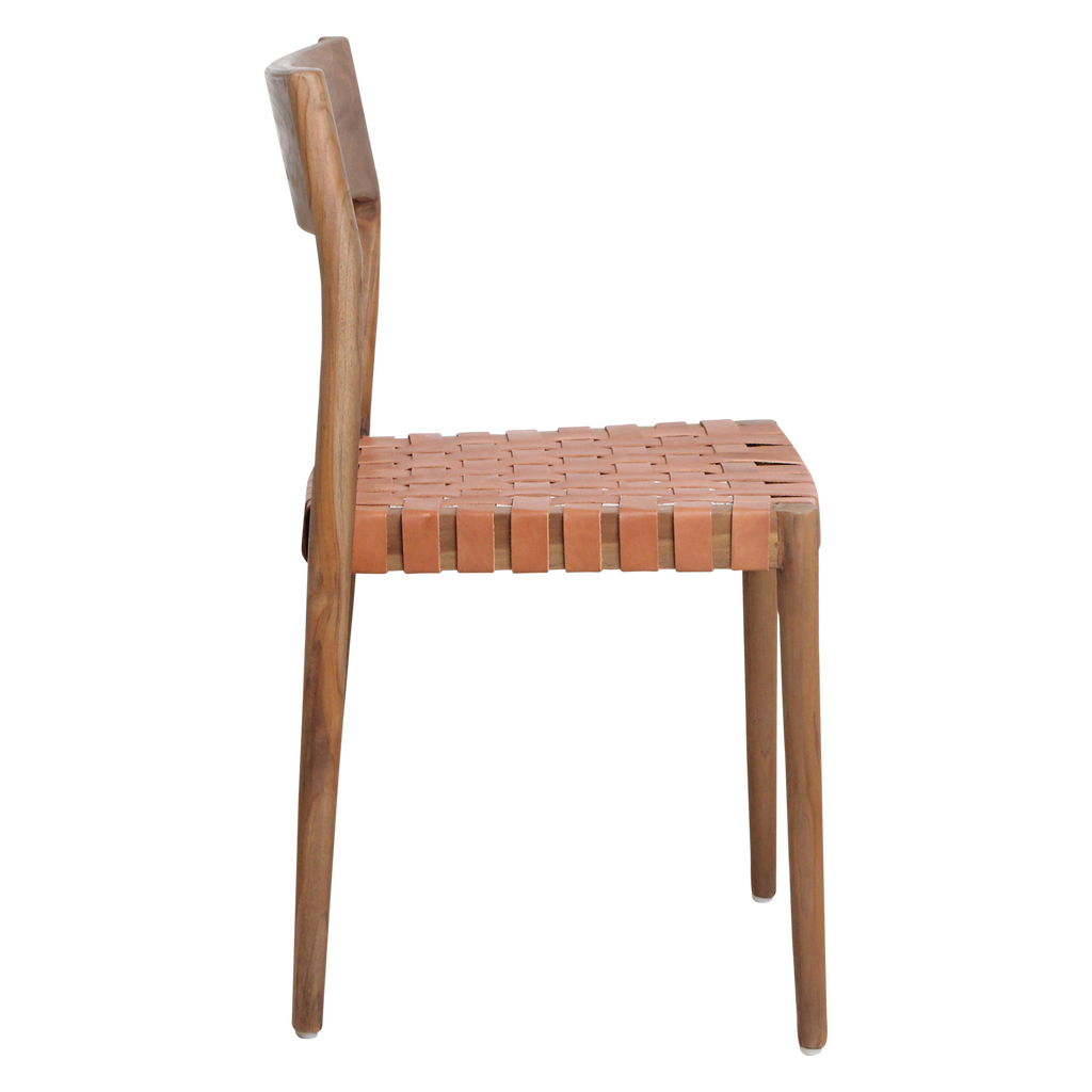 Freya teak eetkamerstoel met leer - Naturel (set van 2)