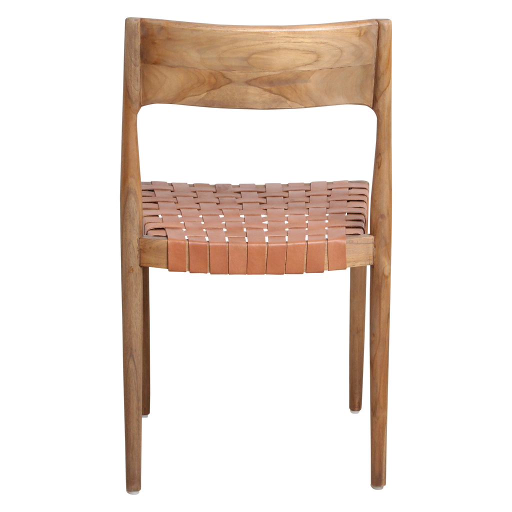 Freya teak eetkamerstoel met leer - Naturel (set van 2)
