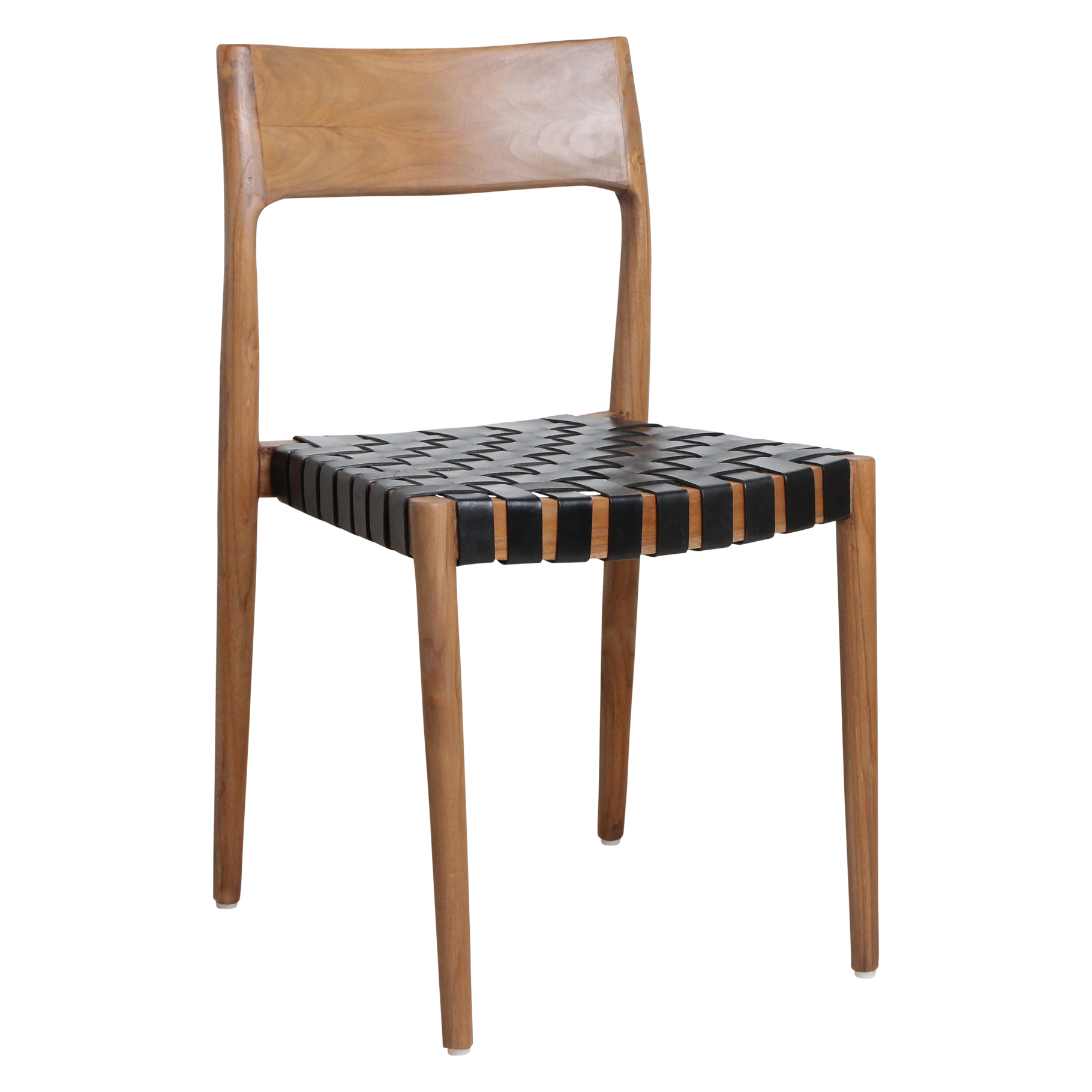 Freya teak eetkamerstoel met leer - Zwart (set van 2)
