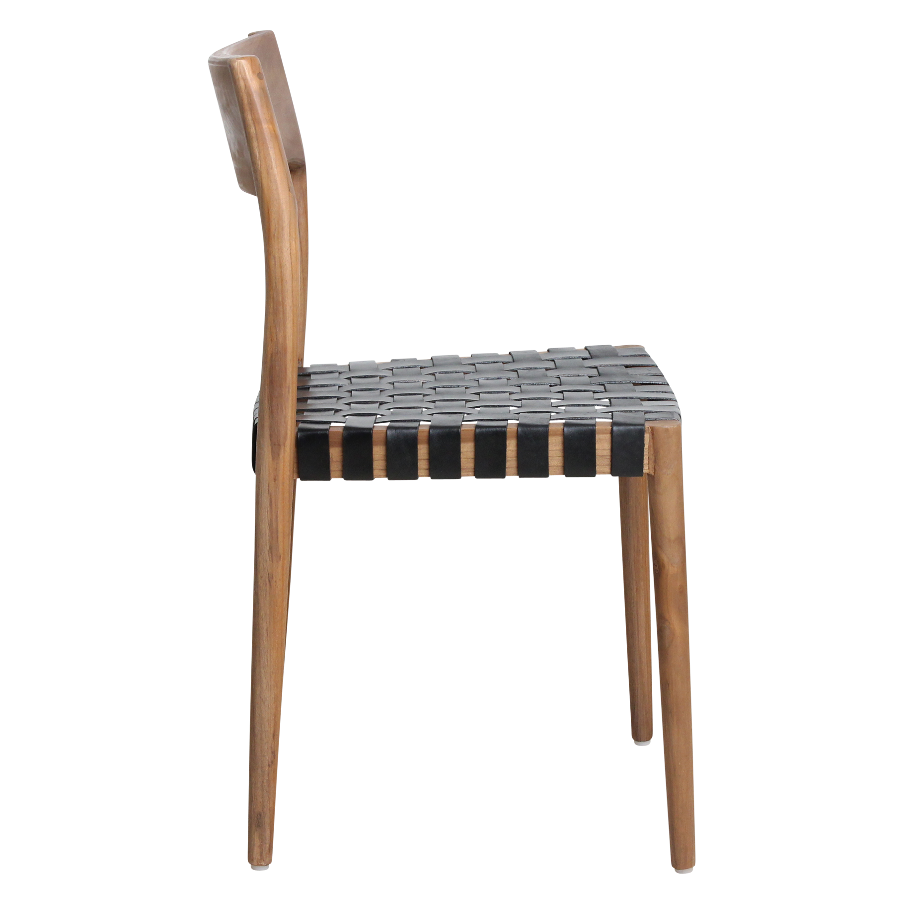 Freya teak eetkamerstoel met leer - Zwart (set van 2)