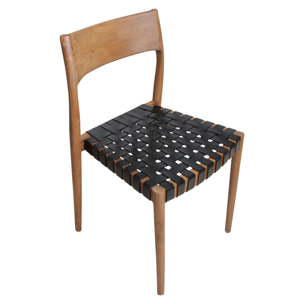 Freya teak eetkamerstoel met leer - Zwart (set van 2)