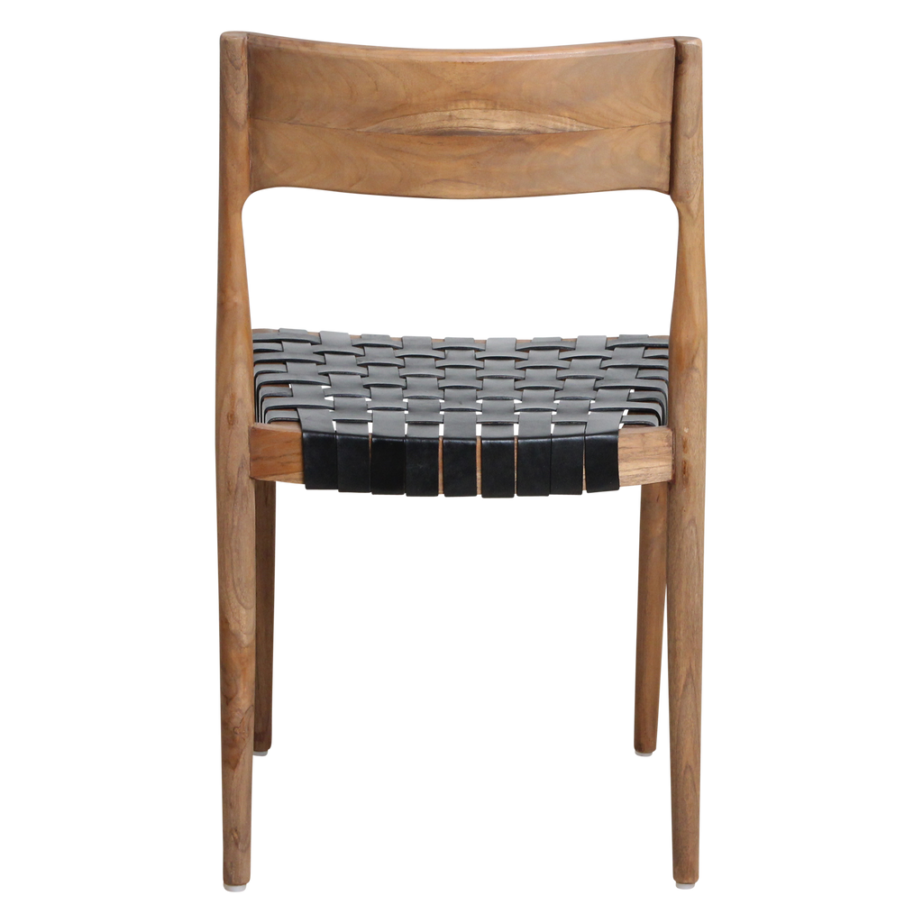 Freya teak eetkamerstoel met leer - Zwart (set van 2)