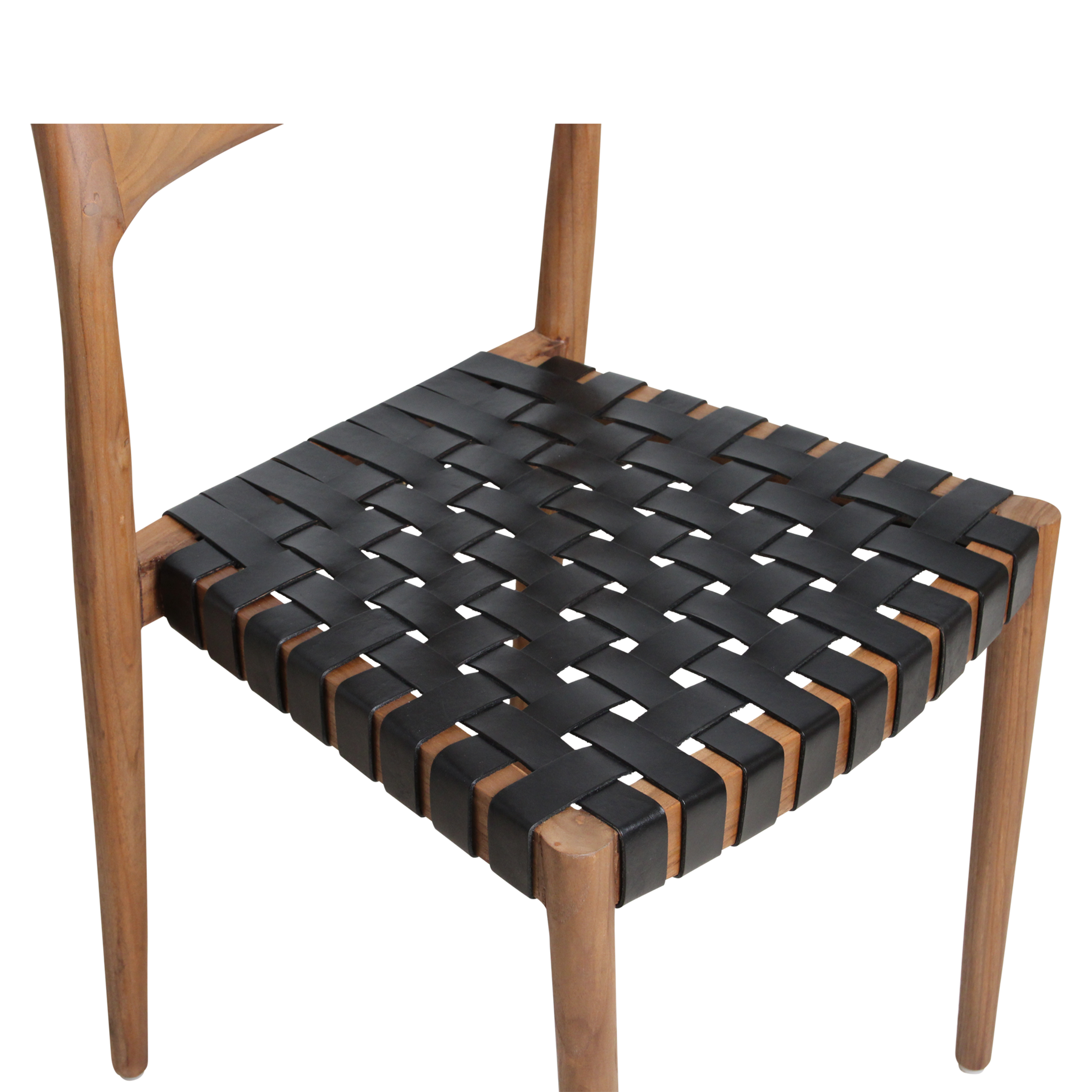 Freya teak eetkamerstoel met leer - Zwart (set van 2)