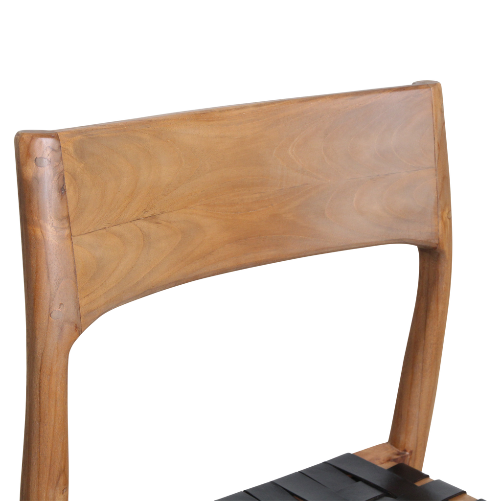 Freya teak eetkamerstoel met leer - Zwart (set van 2)